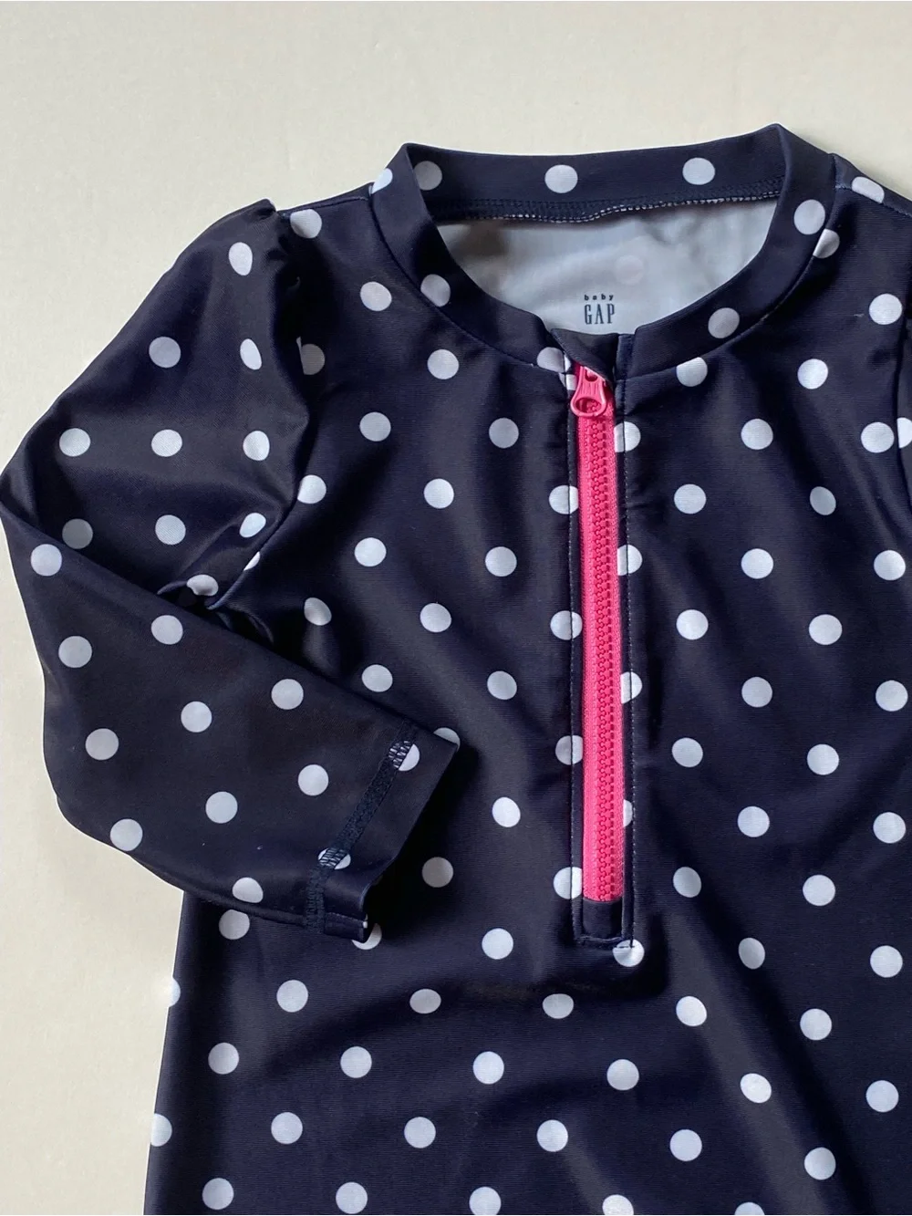 Gap Rashguard Swimsuit 12 18 Months One Piece Polka Dots Long Sleeve Girls EUC